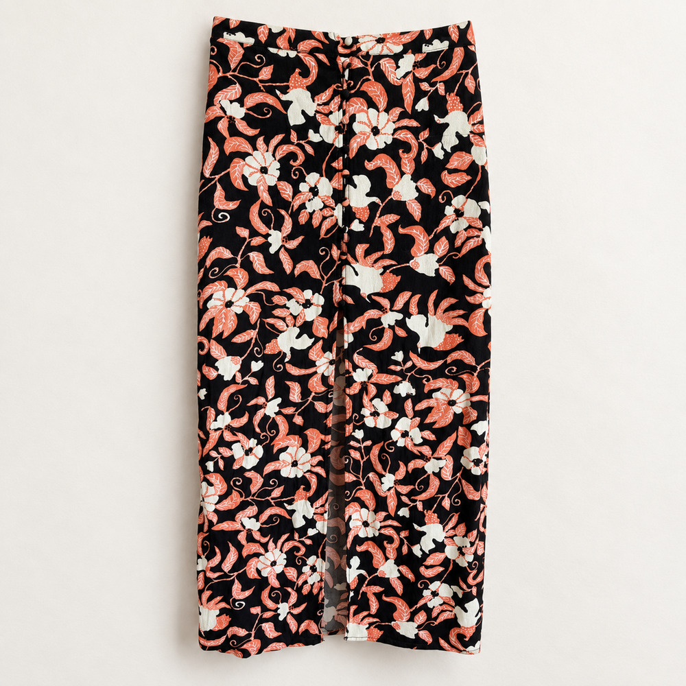 Urban Outfitters Black Orange Floral Button Front Midi Skirt Viscose Size S